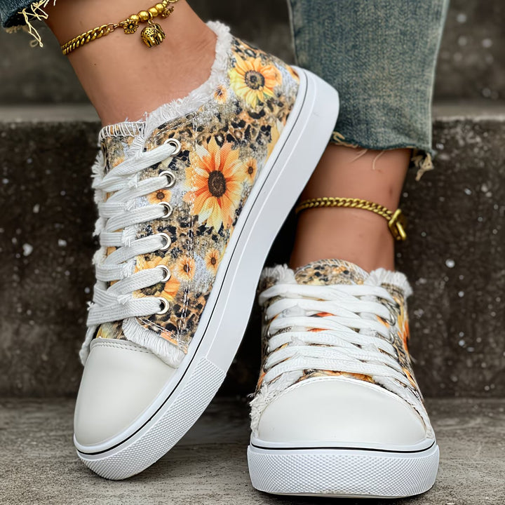 Portia - Sonnenblumen Druck Schnür Turnschuh