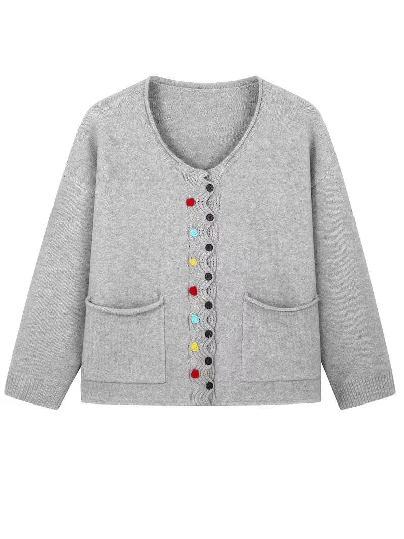Kynza – Übergröße Strickjacke Mit bunten Knöpfen Vorne