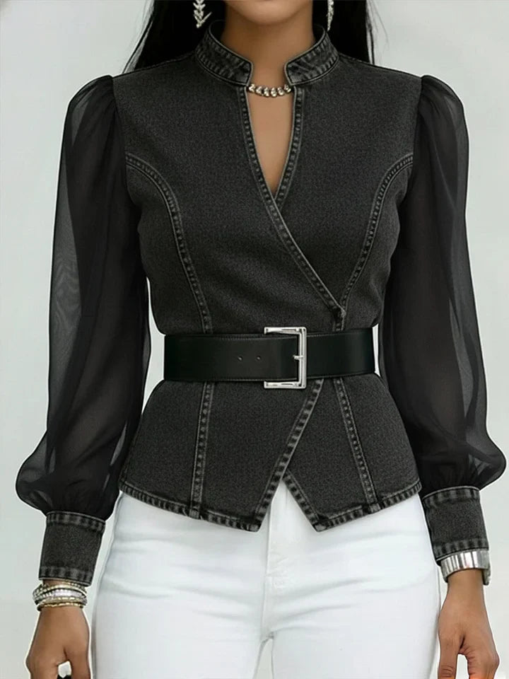 Thakshila - Strukturierte Jeans Bluse