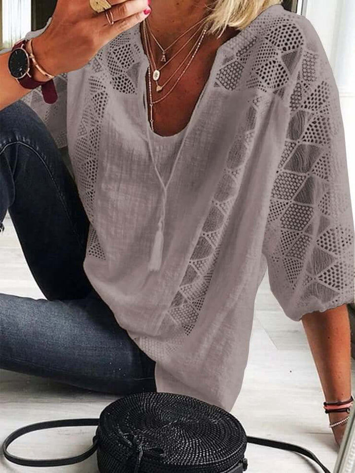 Leila - U-Ausschnitt Bluse Mit Ärmel
