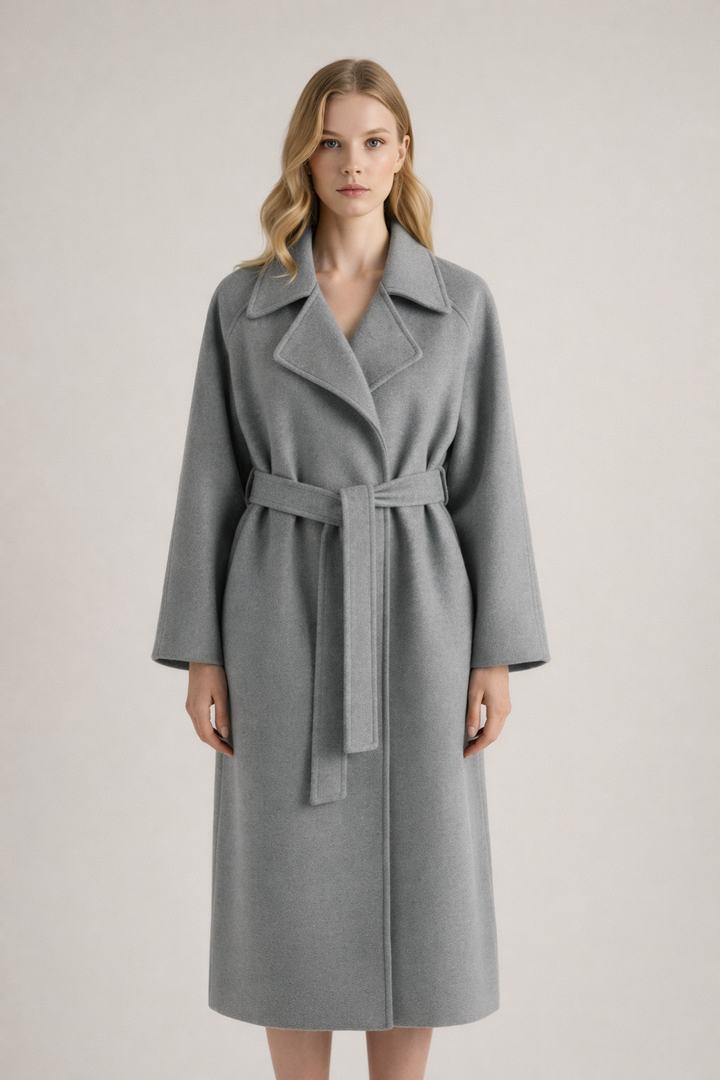 Shulamit - Eleganter Langarm Mantel Mit Gürtel