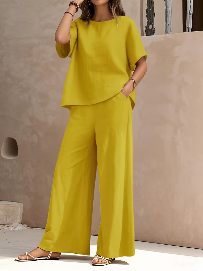 Josy – Set Aus Kurzärmeliger Bluse Und Hose mit Weitem Bein