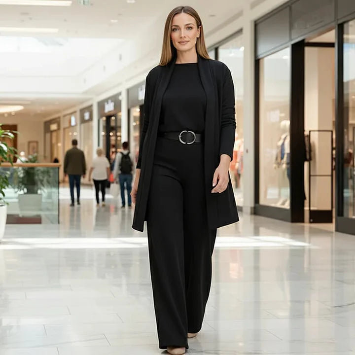 Zivara - Elegantes 3-Teiliges Set Mit Langem Cardigan Oberteil Und Hose