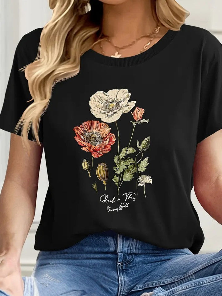 Aimilia - Elegantes T-Hemd Mit Kurzen Ärmeln Und Blumendruck