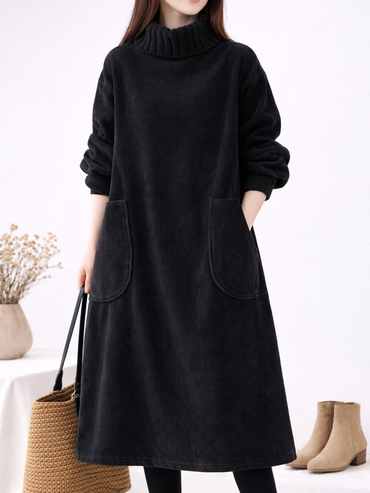 Mohana – Langes Cordkleid mit Rollkragen