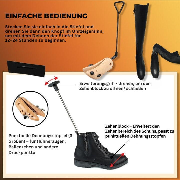 TimberStride – Hölzerne Werkzeuge für breite Schuhe