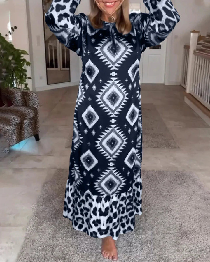 Mariah – Maxikleid Mit Leopardenmuster Und Langen Ärmeln
