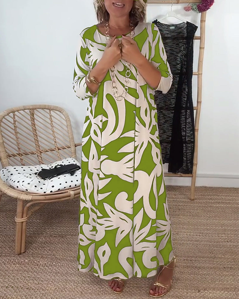 Halina – Kleid mit Rundhalsausschnitt und langen Ärmeln mit Print