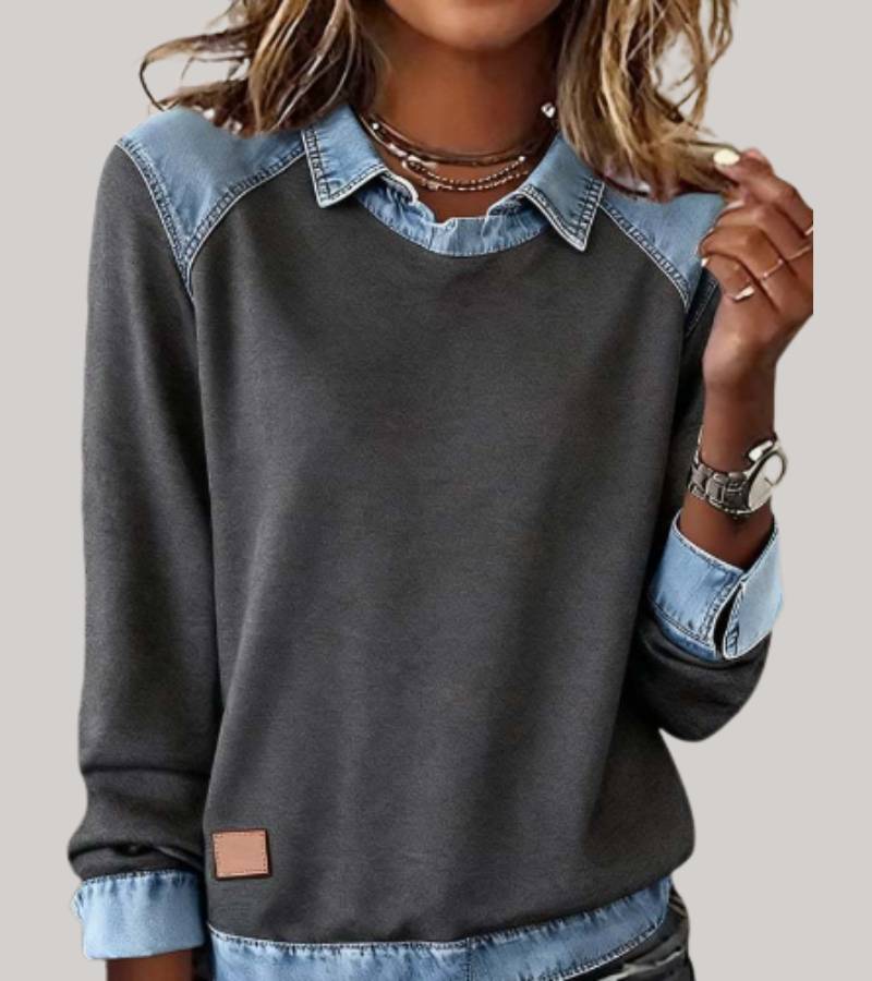 Ravit - Denim Strickoberteil Mit Langen Ärmeln