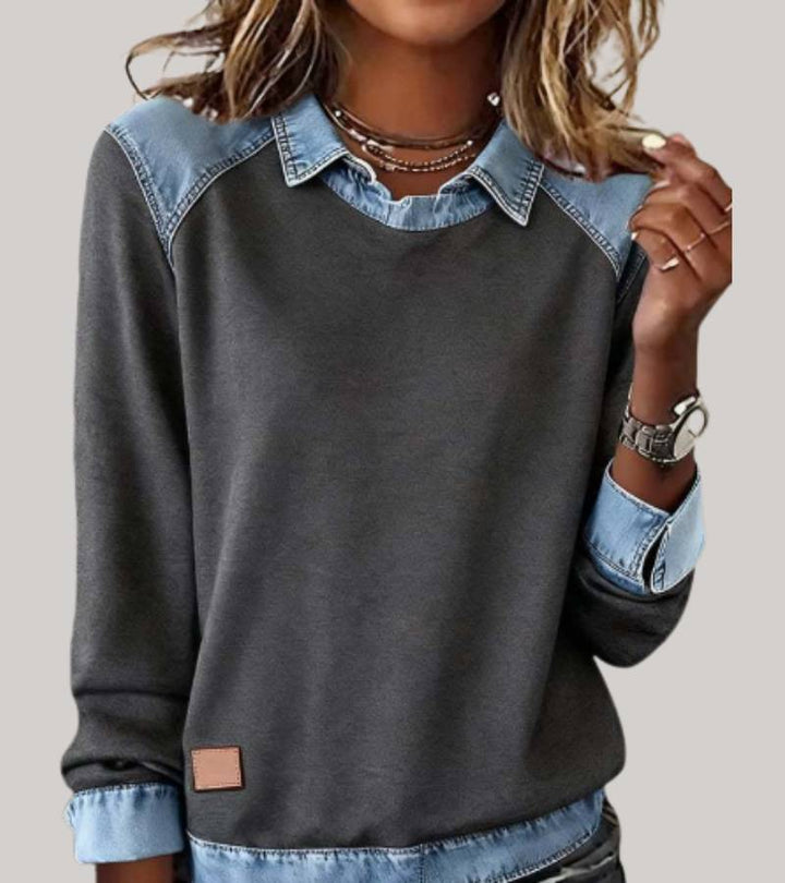 Ravit - Denim Strickoberteil Mit Langen Ärmeln