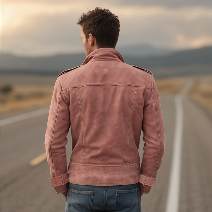 Momonosuke - Klassische Retro Jacke im Westernstil Mit Revers Und Doppelter Knopfleiste Aus Wildleder
