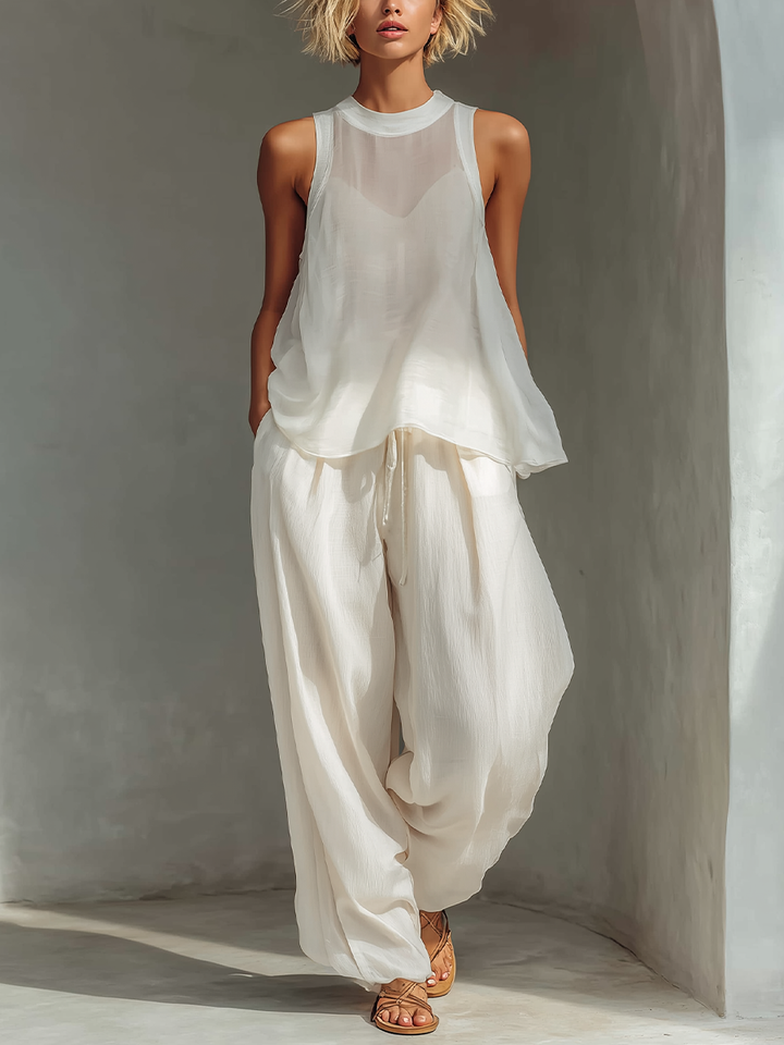 Olivian – Set aus ärmellosem Chiffon-Oberteil und Hose mit Weitem Bein