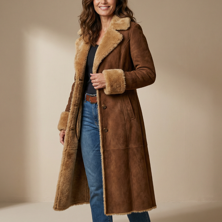 Zeeta – Langer Vintage Mantel Mit Kunstfell