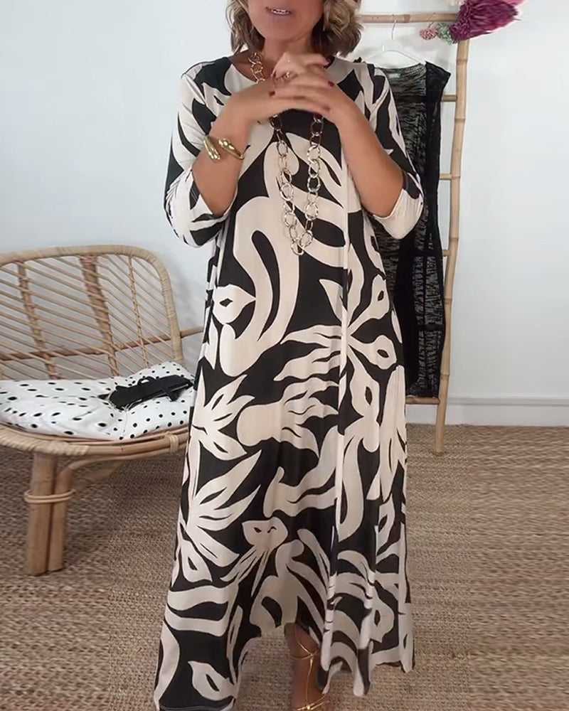 Halina – Kleid mit Rundhalsausschnitt und langen Ärmeln mit Print