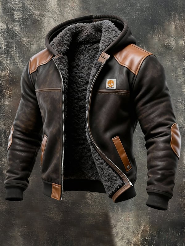 Pessina – Elegante Leder Jacke Mit Kapuze Und Langen Ärmeln