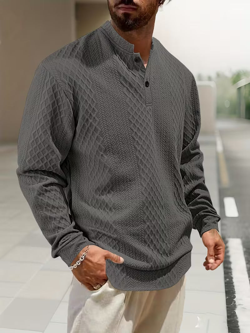 Mathew – Geometrisch Gestrickter Langarm Henley Pullover