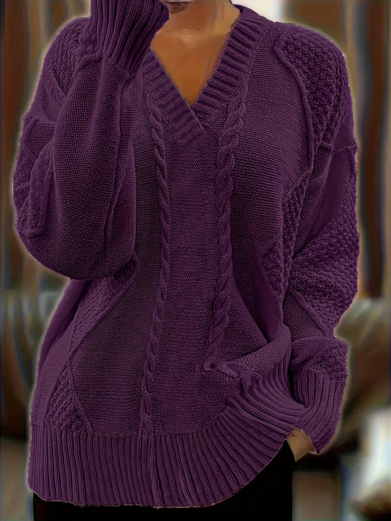 Tzvia - Lässiger Strick Pullover Mit V Ausschnitt