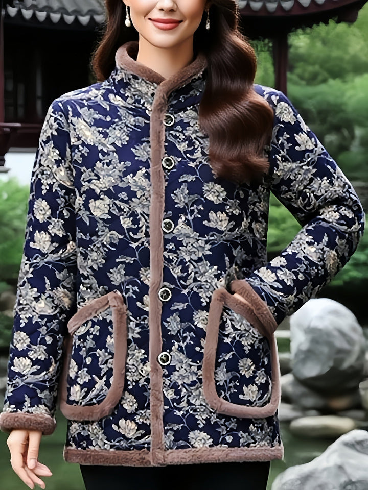 Mayte - Floral Winter Jacket With Button