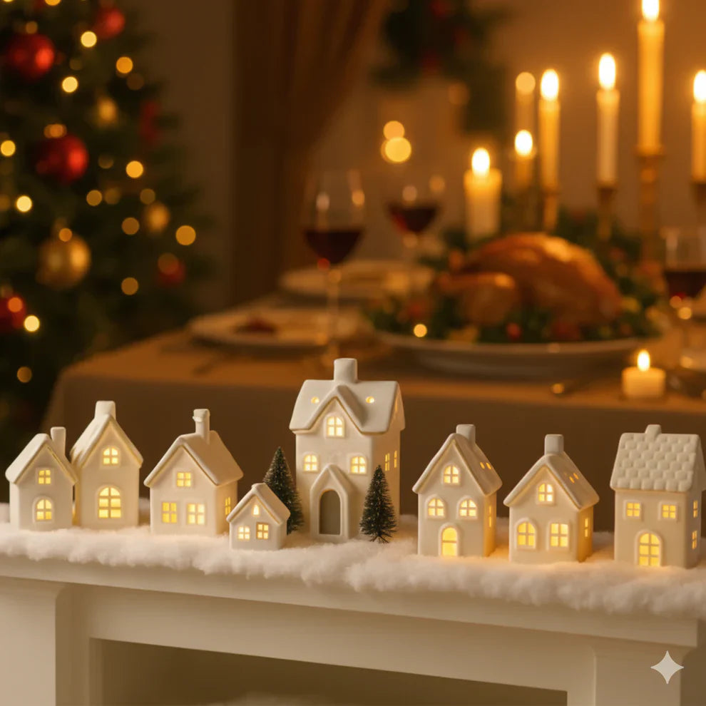 SnowLume – Keramik Weihnachtsdorf LED Dekorationsset