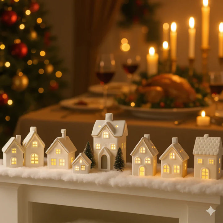 SnowLume – Keramik Weihnachtsdorf LED Dekorationsset