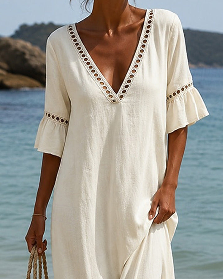 Nellina – Kleid Mit Tiefem V-Ausschnitt Und Rüschen