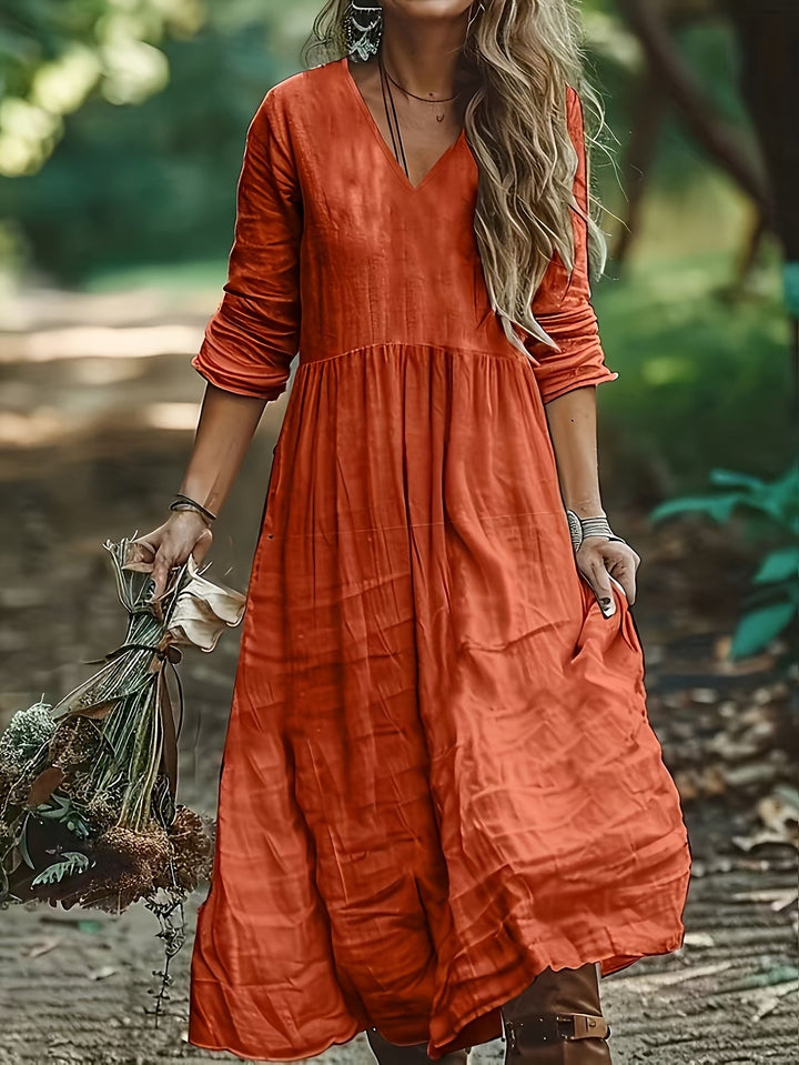 Shirron – Modisches Langes Kleid Mit V-Ausschnitt