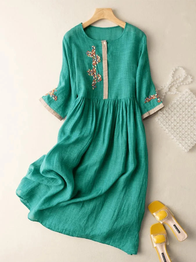 Anoshka - Kleid Aus Baumwolle Und Leinen Im Ethno Stil