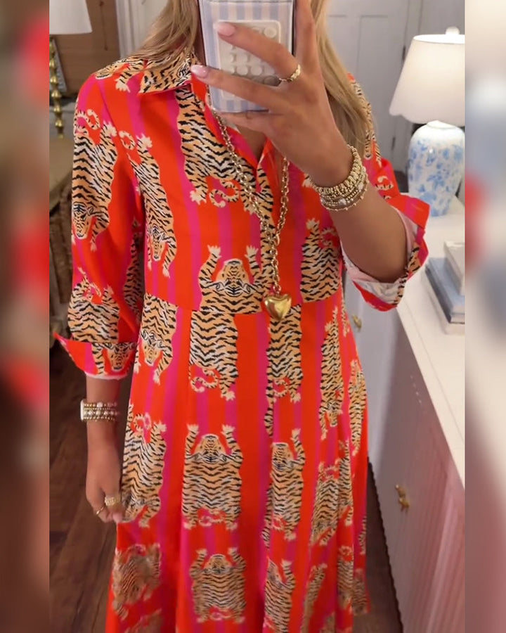 Sinney – Bedrucktes Maxikleid Mit Langen Ärmeln