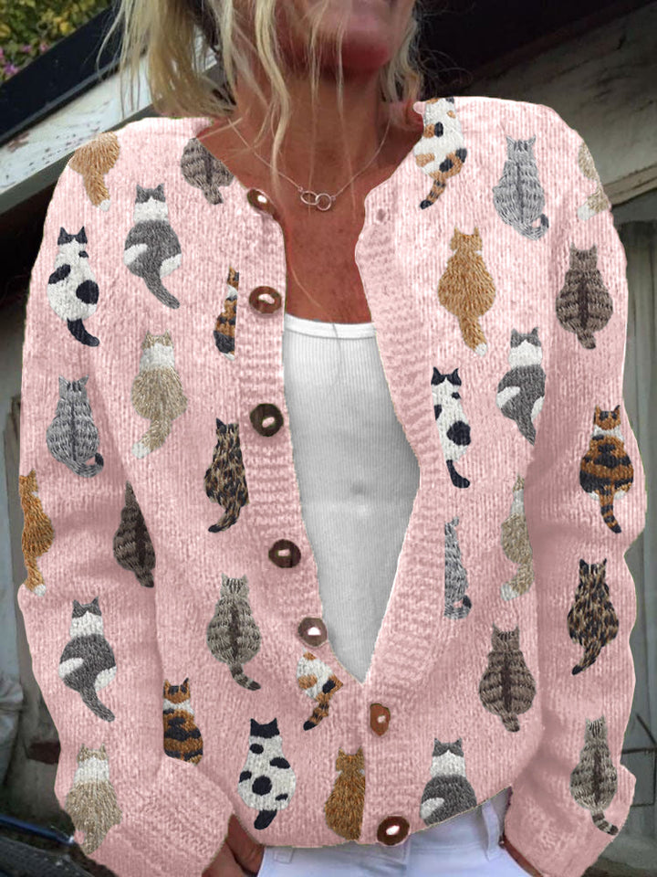 Ljubinka – Strick Jacke Mit Katzen Motiv