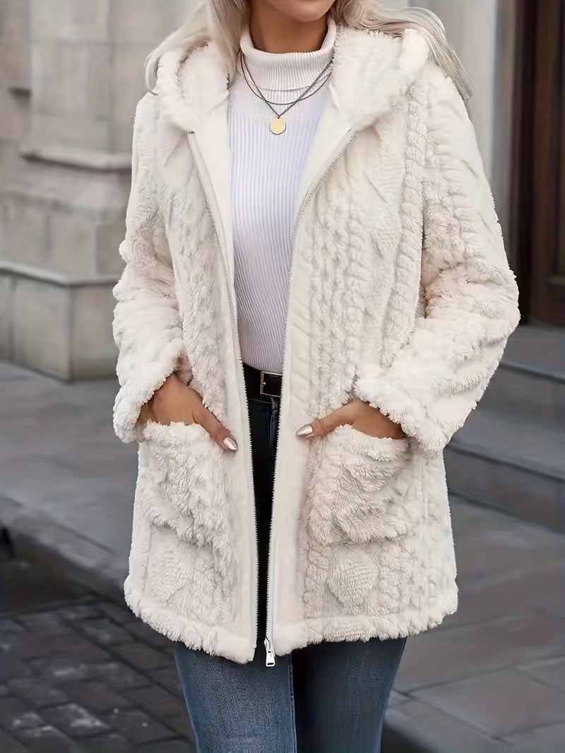 Elima - Doppelseitige Plüsch-Strickjacke MIT Kapuze Und Reißverschluss