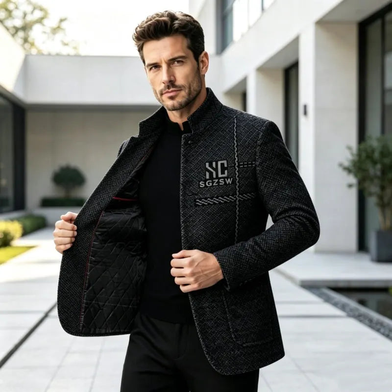 Samsam - Blazer Mit Mandarin Kragen in Schmaler Passform