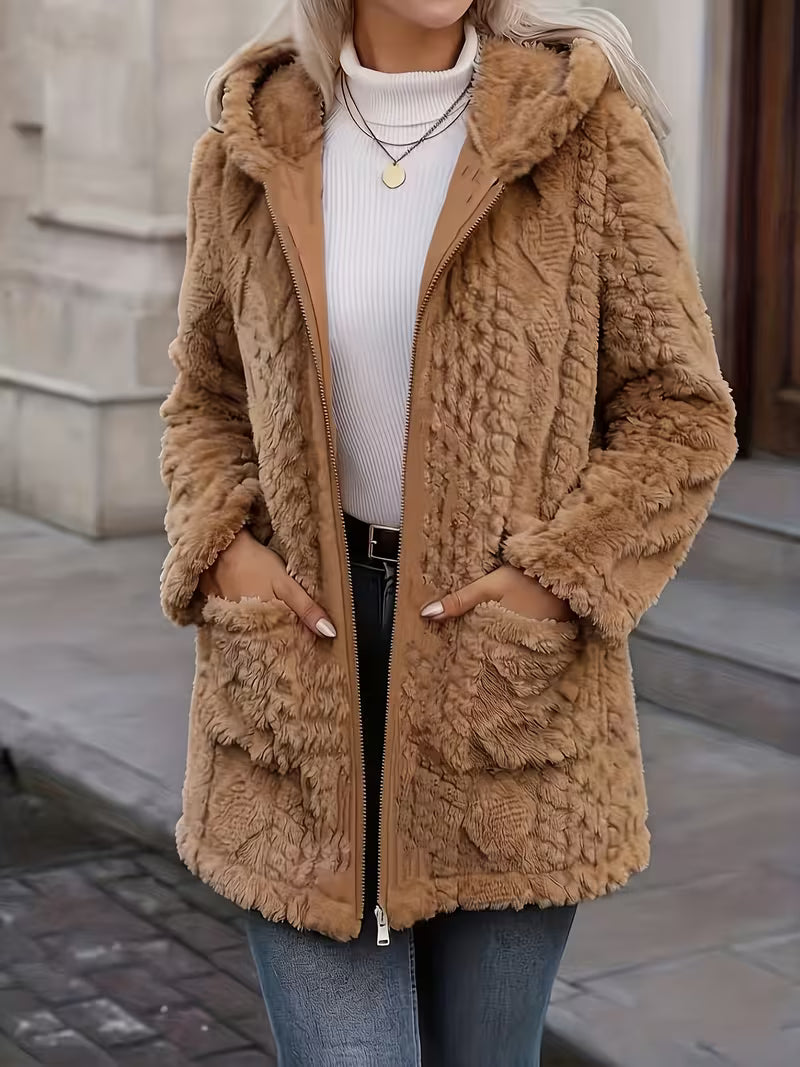 Elima - Doppelseitige Plüsch-Strickjacke MIT Kapuze Und Reißverschluss