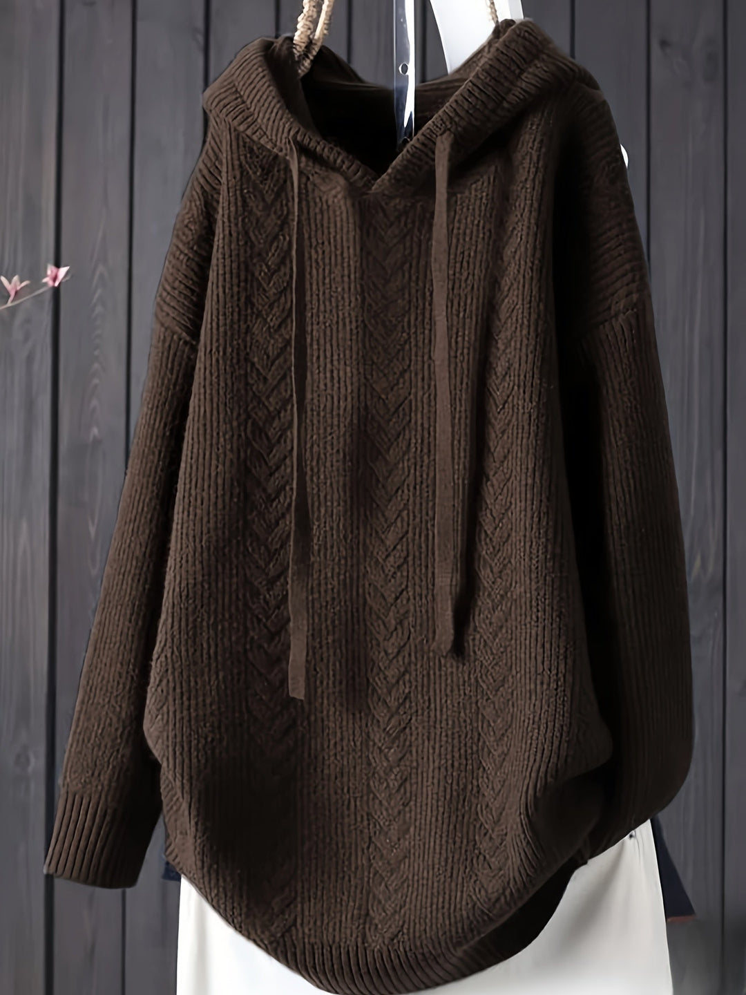 Genivee – Lässiger Langarm Strick Kapuzenpullover