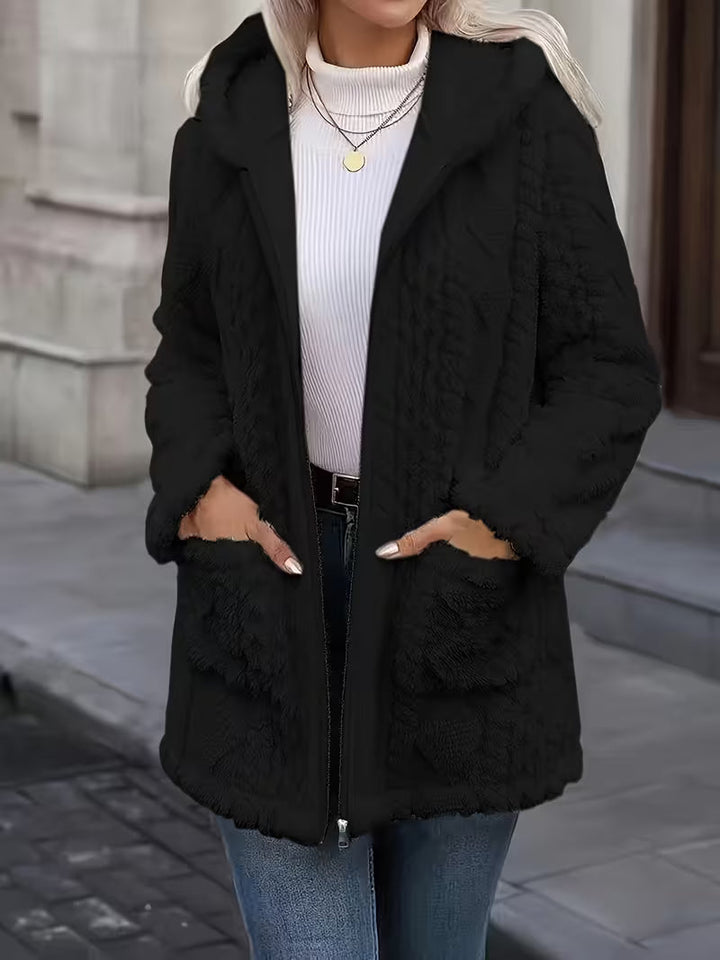 Elima - Doppelseitige Plüsch-Strickjacke MIT Kapuze Und Reißverschluss