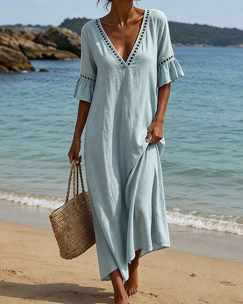 Nellina – Kleid Mit Tiefem V-Ausschnitt Und Rüschen
