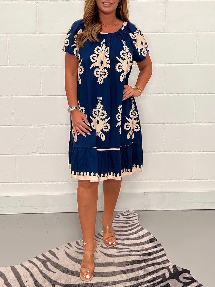 Gulfiya - Vintage Kleid Mit Rundhalsausschnitt