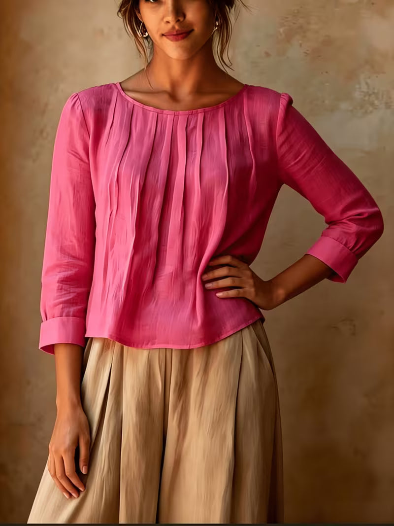 Gelina – Bluse Mit Rundhalsausschnitt Und Falten Vorne