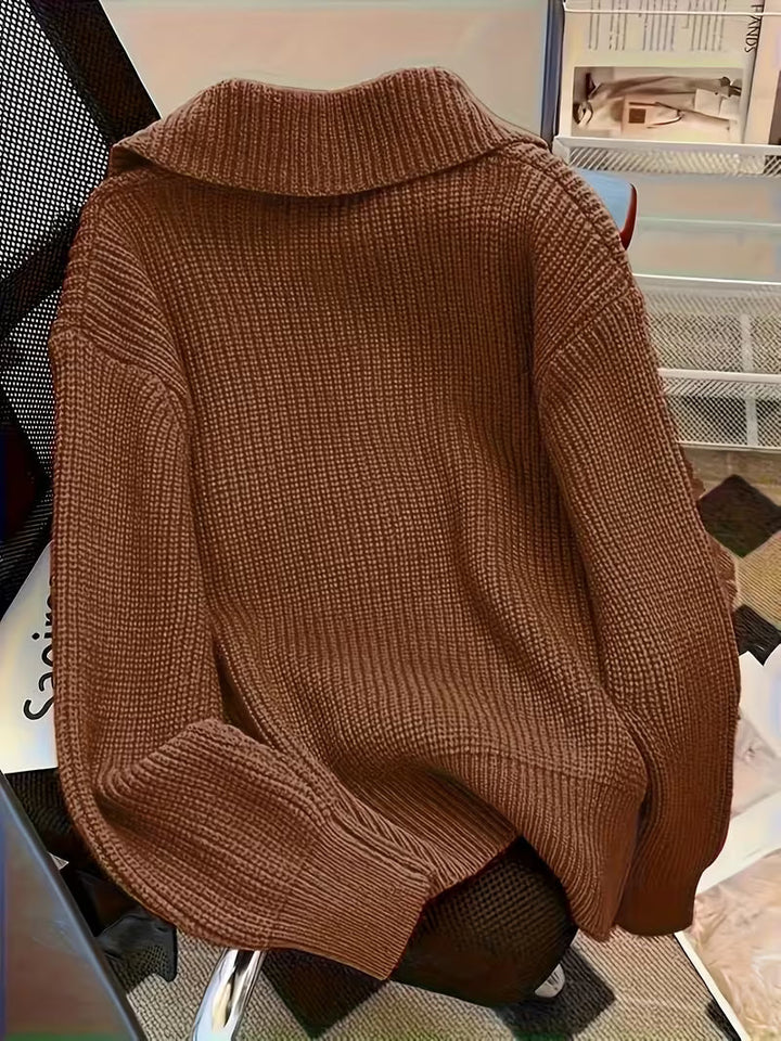 Agnetha – Strick Pullover Mit Großen Knöpfen