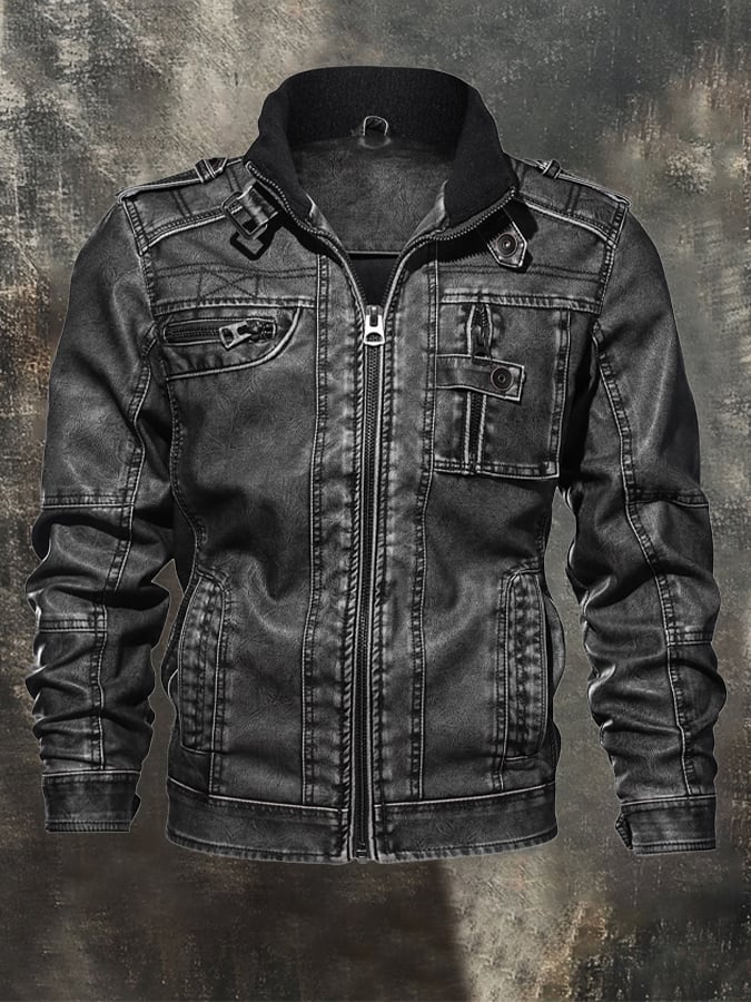 Ricky – Vintage Leder Jacke Für Draußen Mit Mehreren Taschen
