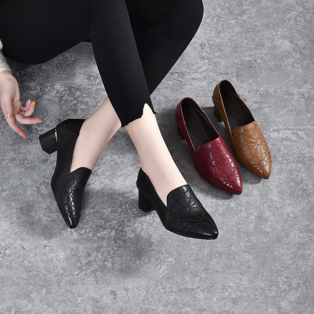 Minhora – Pumps Mit Blockabsatz Und Lederstickerei
