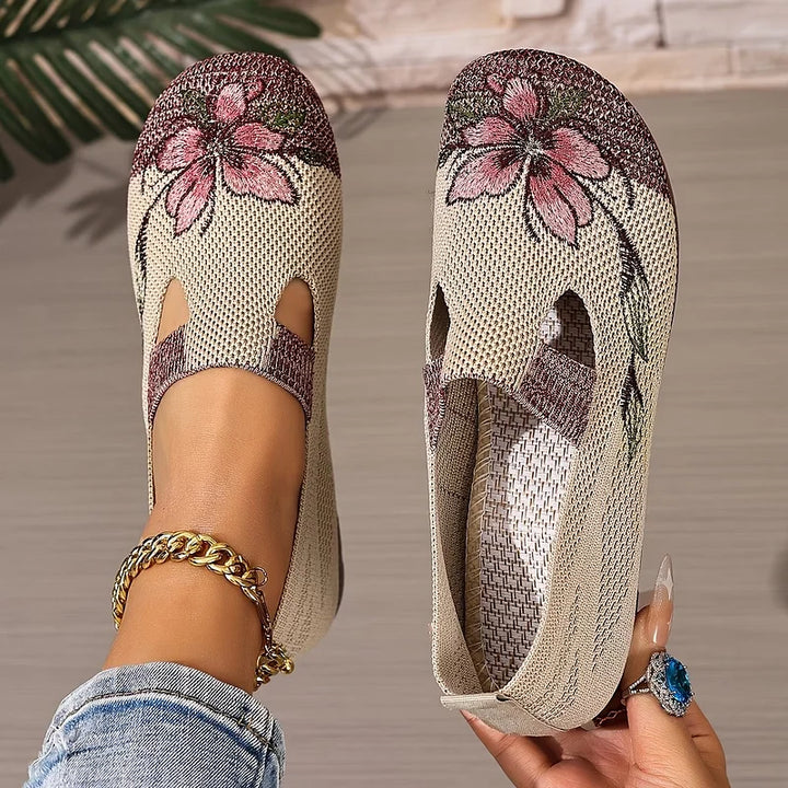 Martine – Atmungsaktive Strick Schuhe Mit Blumenstickerei