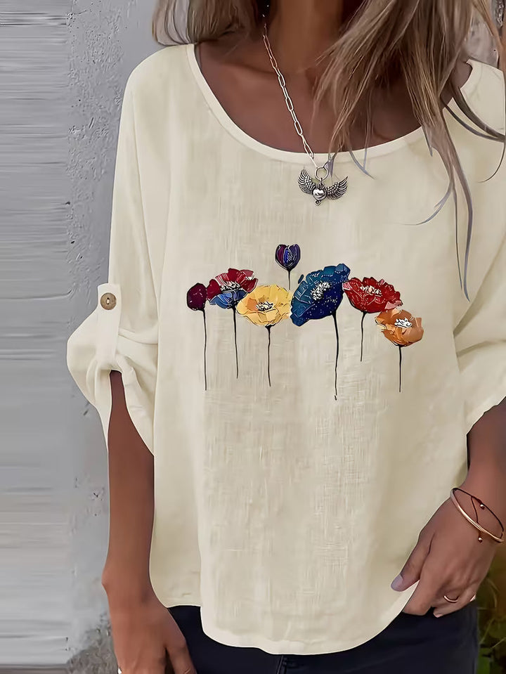 Sheril – Lockeres Oberteil mit Rollkragen und Ärmeln im Blumenmuster