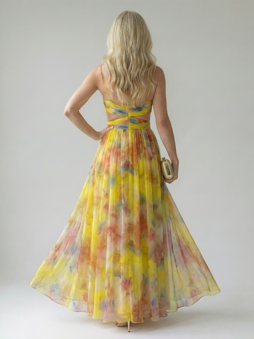 Xeenia – Stilvolles Chiffon-Maxikleid Mit Ausschnitte