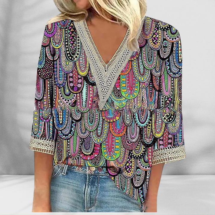 Maricela - Boho Bluse Mit Blumenmuster Und Langen Ärmeln