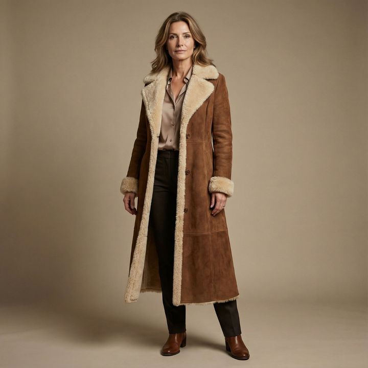 Zeeta – Langer Vintage Mantel Mit Kunstfell