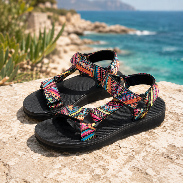 Maryane – Gemusterte Plateau-Sandalen mit Klettverschluss