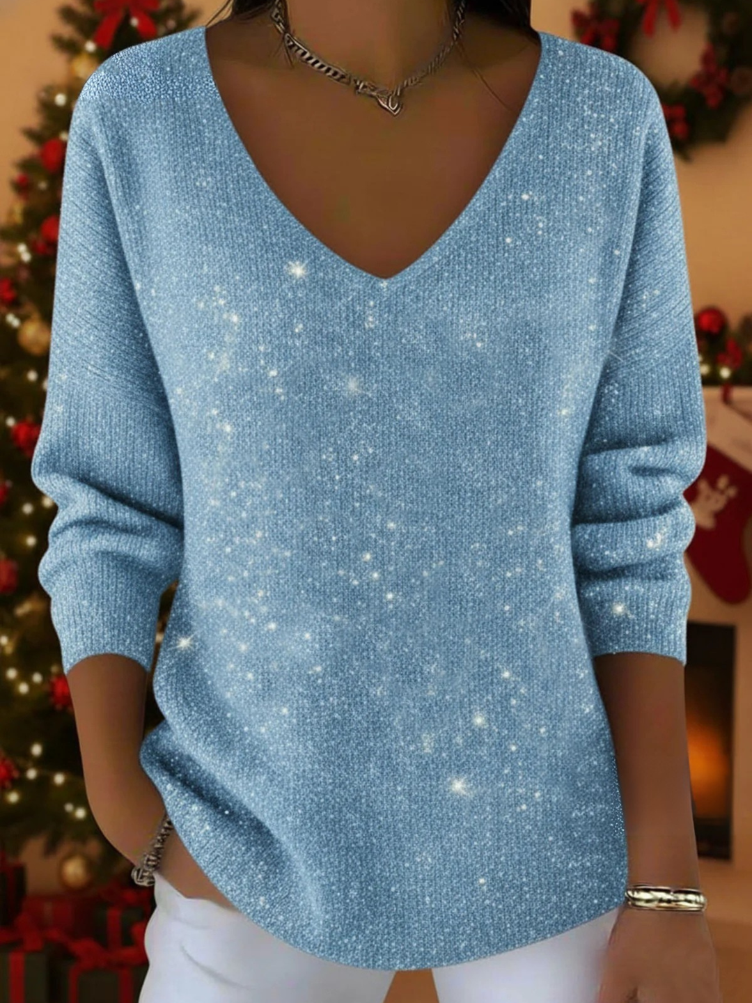 Falyn – Eleganter Pullover Mit V-Ausschnitt Und Glitzer
