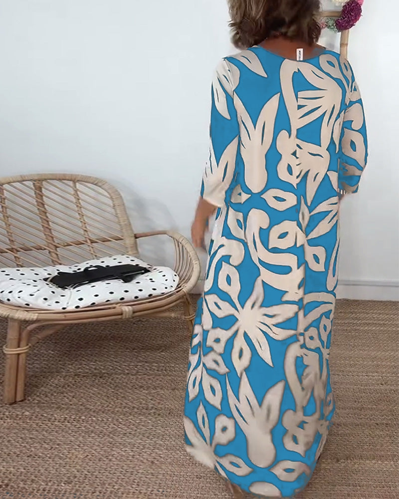 Halina – Kleid mit Rundhalsausschnitt und langen Ärmeln mit Print