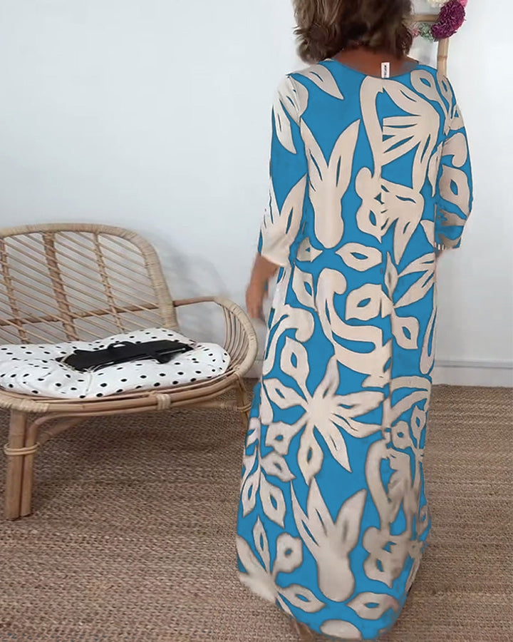 Halina – Kleid mit Rundhalsausschnitt und langen Ärmeln mit Print
