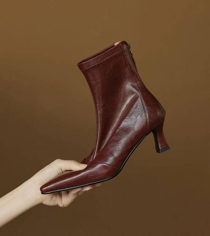 Sanduni - Leder Stiefelette Mit Mittlerem Absatz